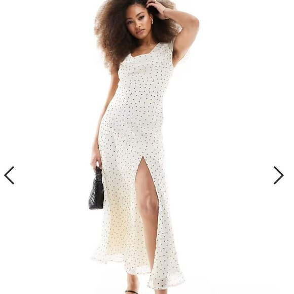 ASOS DESIGN Chiffon Cowl Neck Midi Dress in Polka Dot - Picture 1 of 4